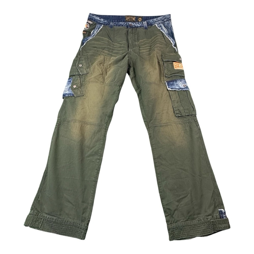 AKOO Denim CARGO y2k Streetwear Mens Jeans 42x34 Patchwork Military